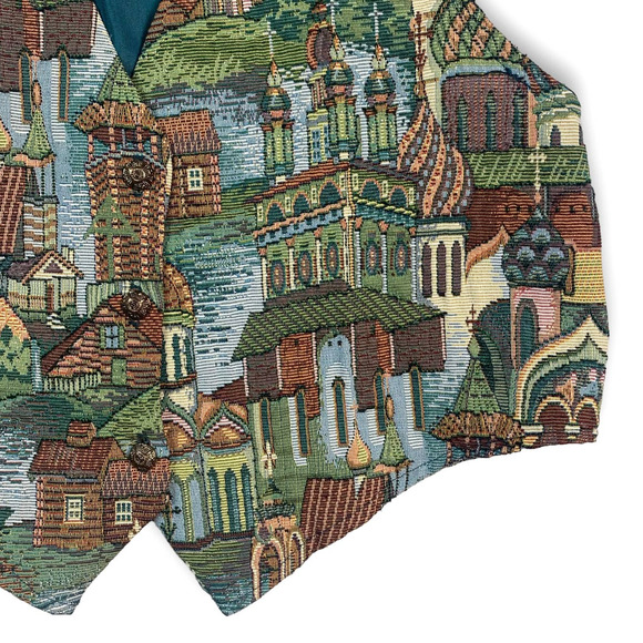 Vintage 80s Backroad Woven Kremlin Russia Village Sleeveless Vest- Women's Large - Picture 6 of 7